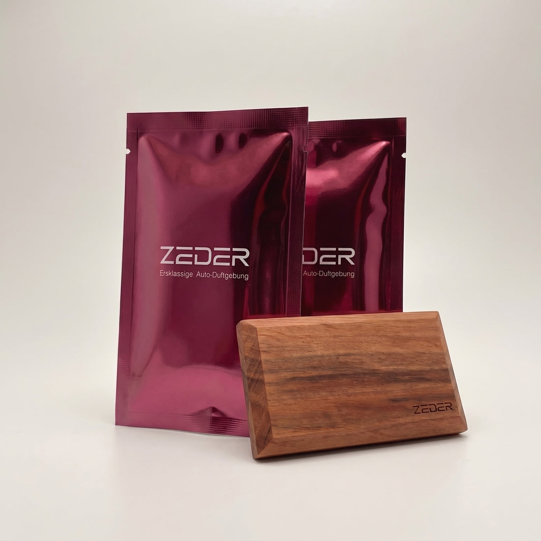 ZEDER MYSTIC 2li yenileme paketi — iki koku poşeti ve masif ahşap tablet
