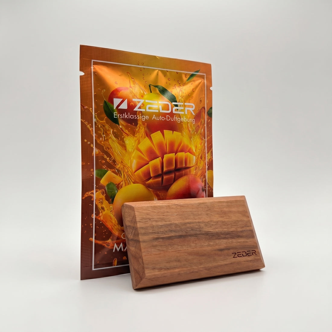 ZEDER MANGO NUKE yenileme tableti — baskılı koku poşeti ve masif ahşap tablet