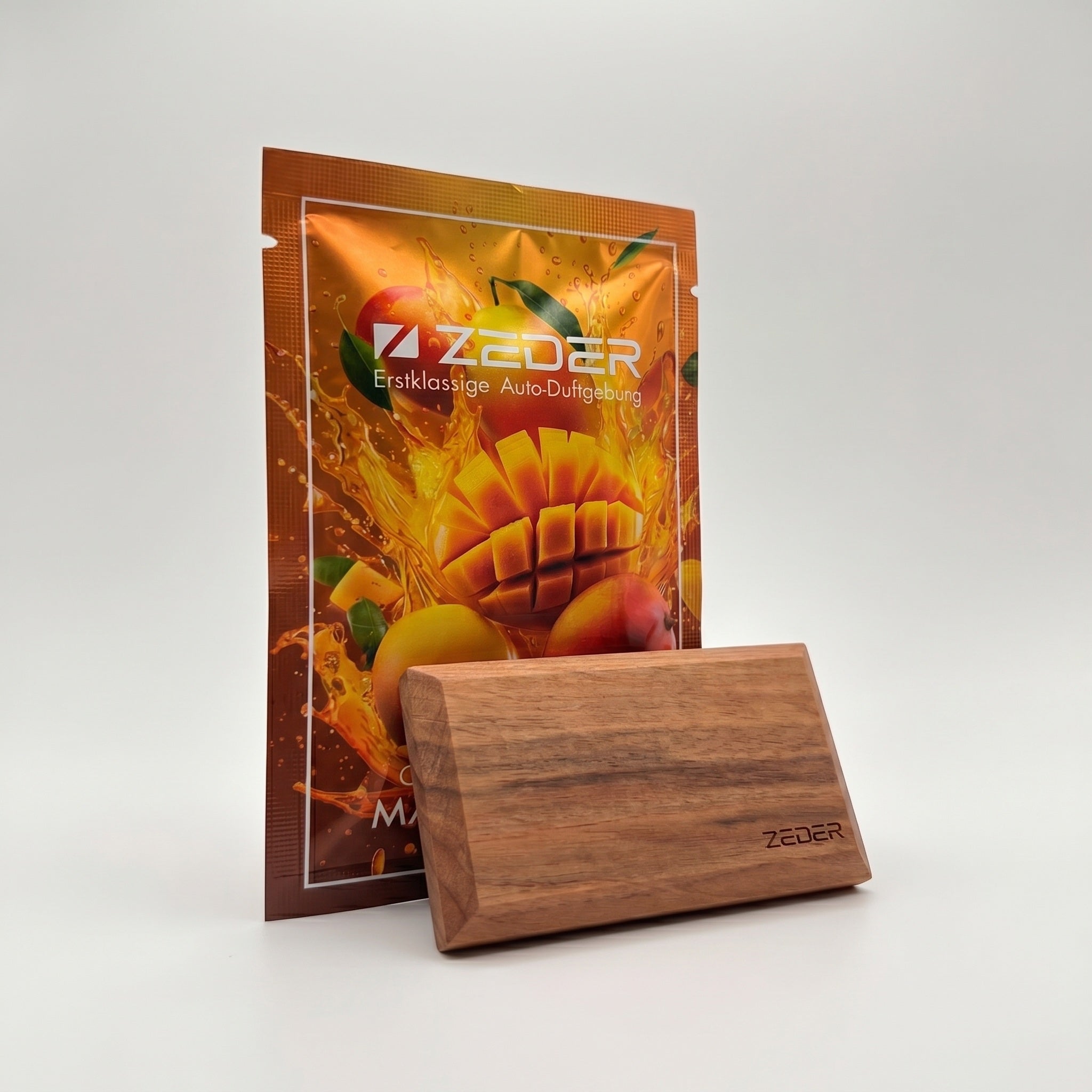 ZEDER MANGO NUKE yenileme tableti — baskılı koku poşeti ve masif ahşap tablet